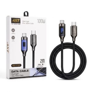AST 100W USB-C To USB-C Fast Charging Data Cable With LED Power Display- 2m Braided Zinc Alloy