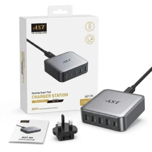 AST 93W 5 Port Fast USB C Desktop Charger Station Power Adapter For Laptop Phone
